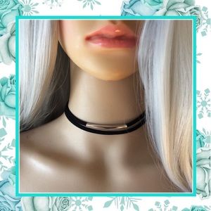 🌸 SUEDE NECKLACE CHOKER SILVER CHARM BOHO CHIC LA